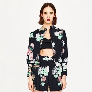 Zara Floral Zip Up Bomber Jacket